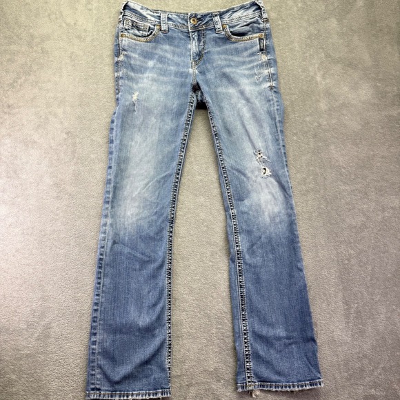 Silver Jeans Co. Denim - Silver Jeans Co Suki Mid Slim Boot Cut Distressed Blue Denim Jeans W32/ L33